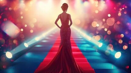  Woman in a stunning evening dress at a festive awards ceremony. Ai Generated.