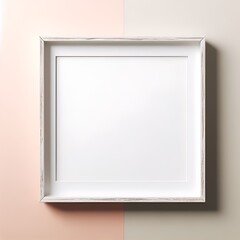 White Wooden Frame Mockup with Blank Empty Space on Bright Pastel Color Wall, Vintage Wooden Frame Mockup with Empty Space