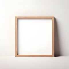 Brown Wooden Frame Mockup on Bright pastel Color Wall Living Room, Frame Mockup with Blank Empty Space