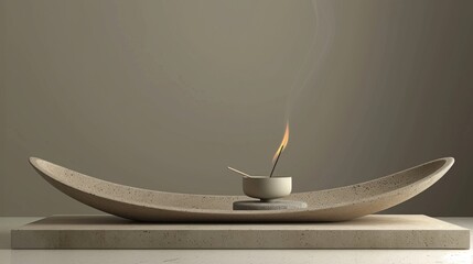 Incense stick burning, on stone support