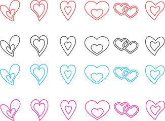 Doodle hearts sketch set. Various different hand drawn heart icon love collection isolated on white background. Red heart symbol for Valentines