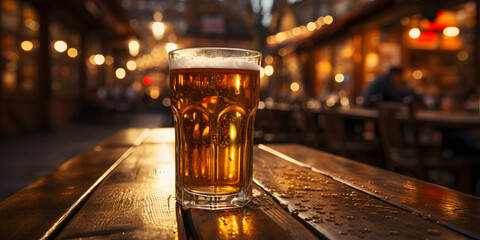 Fresh and Cold Beer on Bar Table - obrazy, fototapety, plakaty