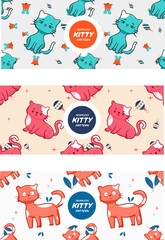 Kawaii Cats vector illustration  Smiling Kitty background, cute and round-faced cat