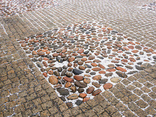 Winter Morning in Gothenburg, Sweden: Snow-Dusted Cobblestone Pavement