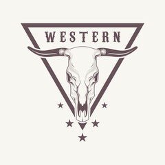 Wild West Bull Skull Outline Template Badge