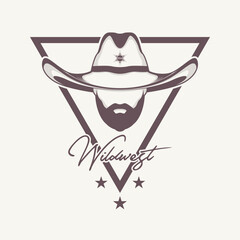 Western Cowboy Head with Hat Outline Template Icon Logo