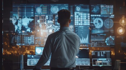 businessman  analyzing dna data on computer with smart phone and digital tablet and graph financial with social network diagram