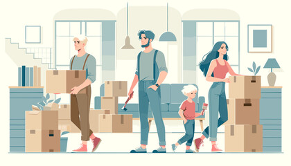 Concept of moving and new life image. Vector illustration.