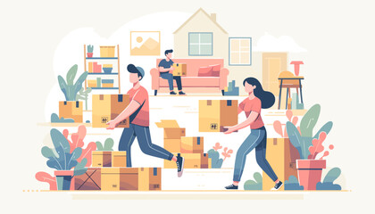 Concept of moving and new life image. Vector illustration.