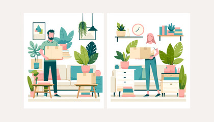 Concept of moving and new life image. Vector illustration.