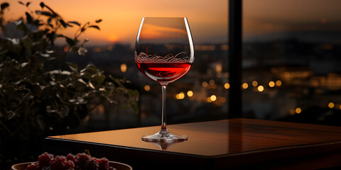 Red Wine in a Glass on the Table with Beautiful View