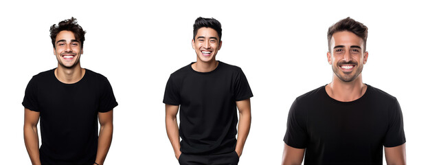 young handsome men wear black tshirt mockup png - obrazy, fototapety, plakaty