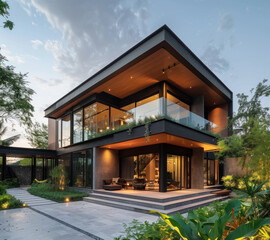 modern design of house with pool