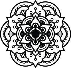 Flower mehndi pattern for Henna drawing and tattoo.Mandala coloring book simple and basic for beginners, seniors and children. 