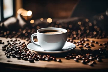 Foto op Plexiglas cup of coffee with beans © Muhammd