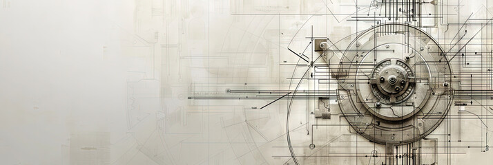 Fototapeta premium Engineering concept with mechanical gears and blueprints to design components