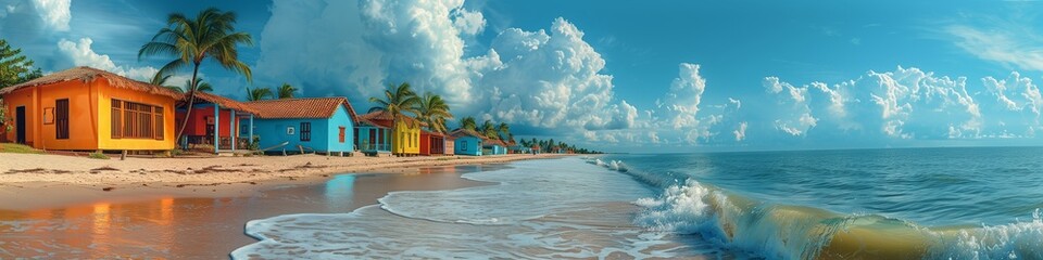 colorful beach houses by the sea on the ocean caribbean