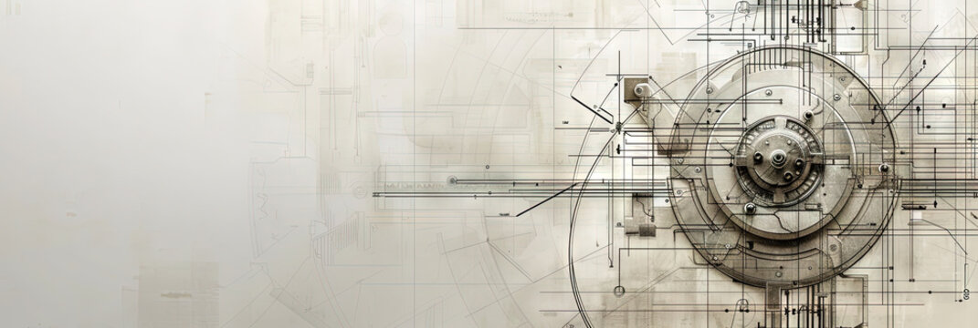 Engineering concept with mechanical gears and blueprints to design components