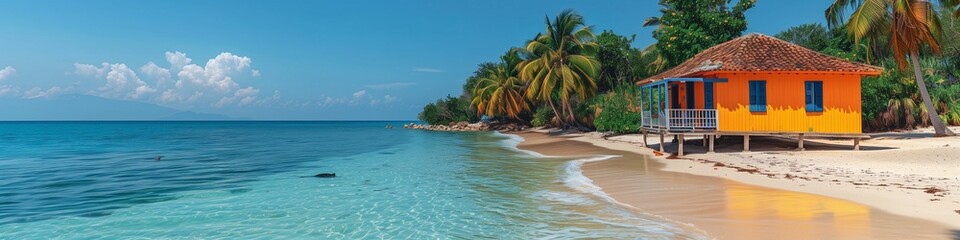 colorful beach houses by the sea on the ocean caribbean