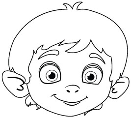 Black and white line drawing of a happy child.