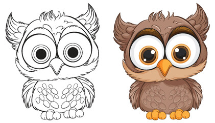 Vector illustration of an owl, colored and line art.