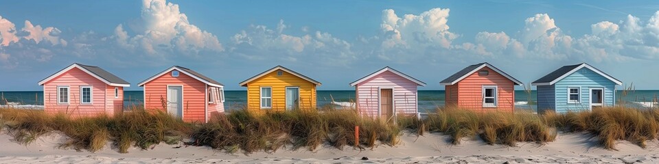 Fototapeta na wymiar colorful beach houses by the sea on the ocean caribbean