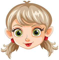 Cute elf character with big green eyes and earrings.