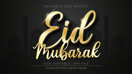 Eid mubarak text effect. Gold editable text effect template
