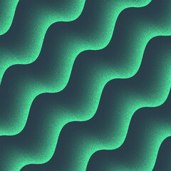 Wavy Layered Structure Seamless Pattern Trend Vector Turquoise Abstract Background. Emerald Euphoria Mesmerizing Green Wave Dynamic Pattern. Half Tone Repetitive Abstraction Wallpaper Dotwork Texture