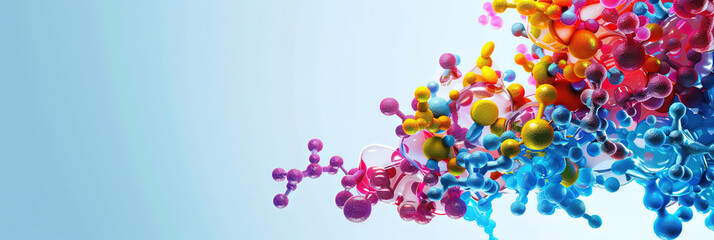 Science concept - biochemistry = biology + chemistry with molecules, beakers, DNA, and more with copy space 