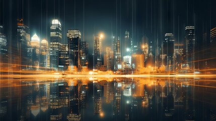 Futuristic Urban Nightscape: Abstract City Lights and Towering Skyscrapers Illuminating the Dark Streetscape