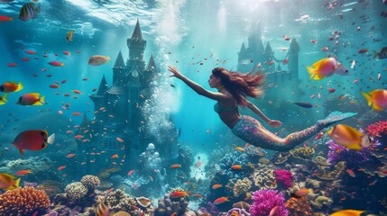 Fantastical Mermaid Swims Gracefully