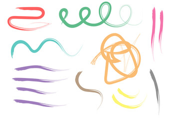 Hoja de iconos de trazos hechos con acuarela de varios colores. 