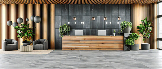 Modern office interior design, where clean lines and minimalism meet in a contemporary, welcoming space