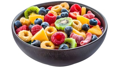 Multicolored Fruit Cereal isolated on white with a clipping path. The isolation is on a transparent background