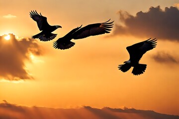Naklejka premium birds in sunset