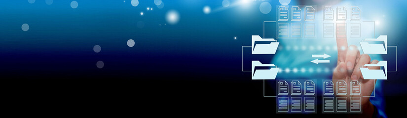  Online documentation database;  AI document management system DMS concept.  FTP (File Transfer...