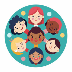 Circle of trust with diverse faces, representing mutual care and respect. vektor illustation