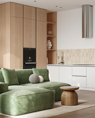 Modern minimalist kitchen-living room