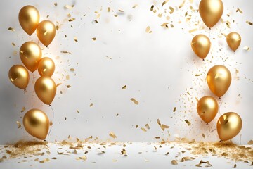 Red and black balloons gold confetti glCelebration banner with gold confetti and balloons,Gold confetti celebration party banner with Gold balloons background anniversary graduation retirement holiday