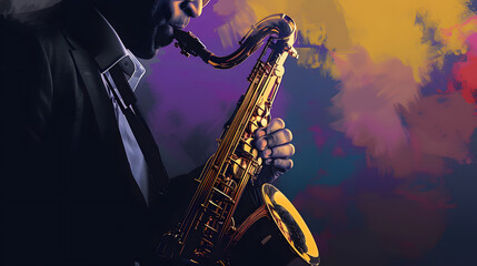 Obraz premium Saxophone player Saxophonist playing jazz music instrument