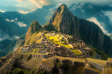 Foto op Canvas Machu Picchu Inca ancient civilization ruins in Peru, aerial view scenic picturesque © Roman