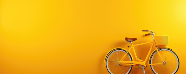 Retro bicycle  on yellow background. - obrazy, fototapety, plakaty