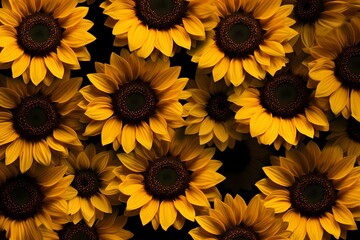 Sunflower heads seen from above, their golden disks forming a cheerful border for your words.