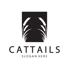 cattails or river reed grass plant logo design, aquatic plants, swamp, wild grass vector