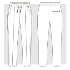 Narrowed terry pants with arrow. Technical sketch. Vector illustration.