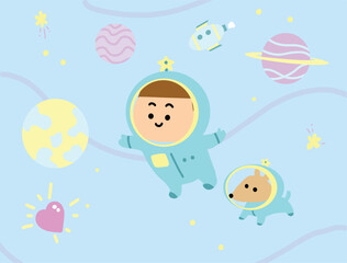 Little kid traveling in space.