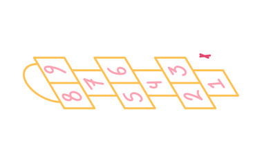 Children street game and playground hopscotch game flat vector illustration isolated on white background.