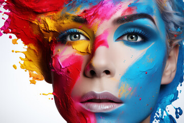 Capturing the essence of individuality and celebration, this close-up features the face of a transgender person adorned with vibrant paint