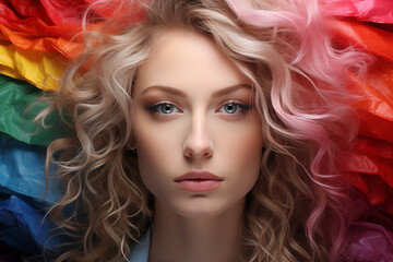 Fototapeta premium Capturing the essence of individuality and celebration, this close-up showcases the face of a transgender person adorned with colorful elements